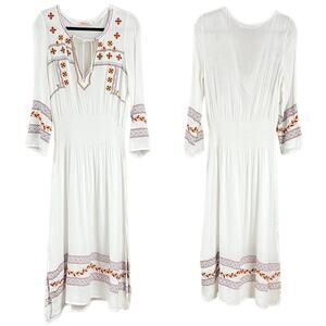 Mo Huan Yi Chu Beautiful Mood Midi Dress White Embroidered Boho Women's XL